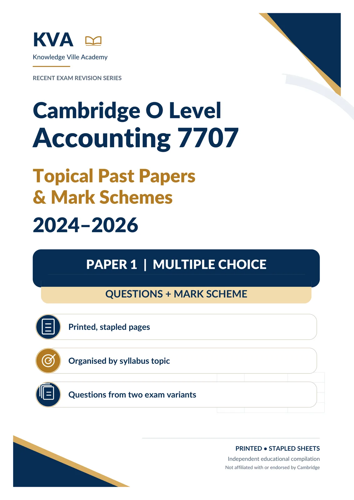 Cambridge O Level Accounting 7707 | Topical Past Papers & Mark Schemes 2024–2026