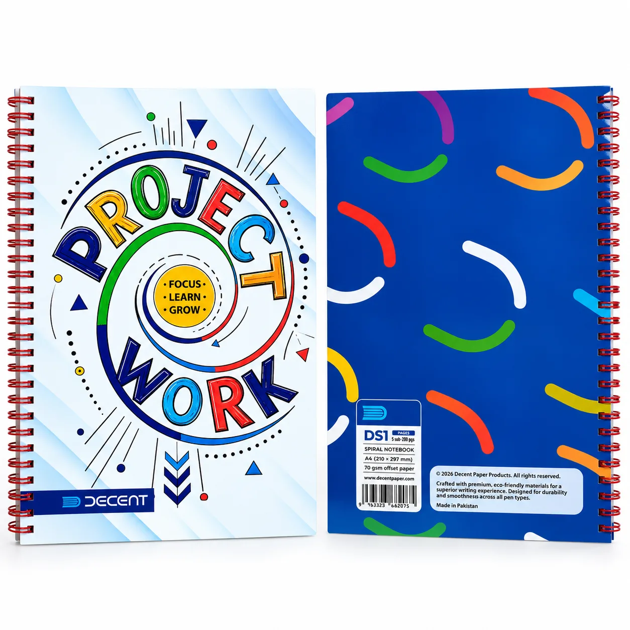Decent Project Work A4 Spiral Notebook | 4 & 5 Subjects | Multi-Subject Register